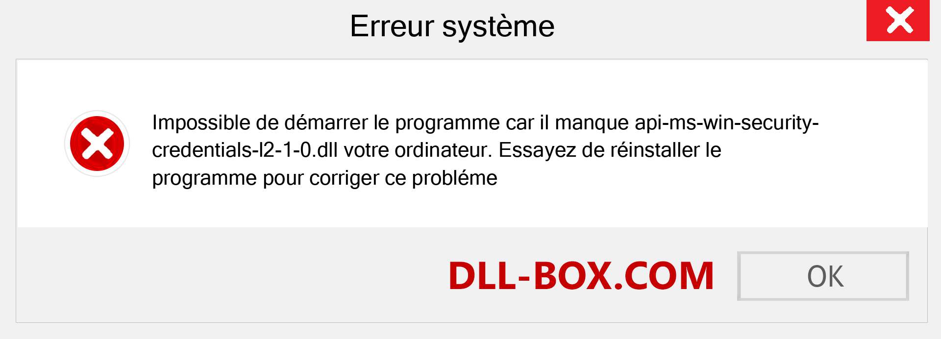 Le fichier api-ms-win-security-credentials-l2-1-0.dll est manquant ?. Télécharger pour Windows 7, 8, 10 - Correction de l'erreur manquante api-ms-win-security-credentials-l2-1-0 dll sur Windows, photos, images